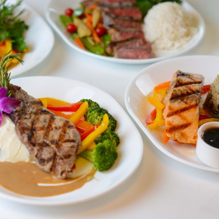 sandtrap strip steak and salmon filet